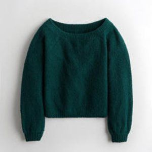 Hollister Off Shoulder Green Knit Sweater